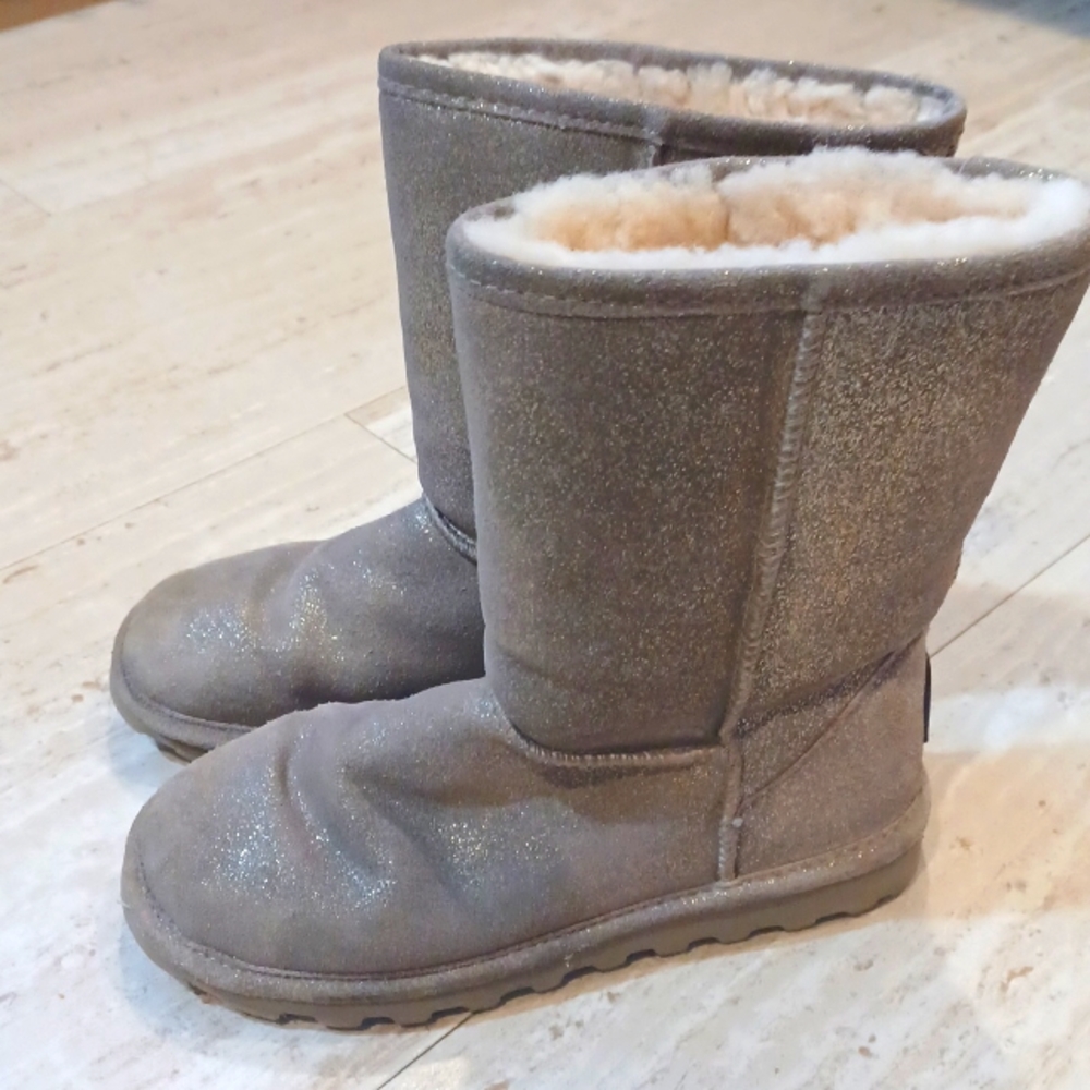 BearPaw Elle Suede Sheepkin Golden Glitter Boots